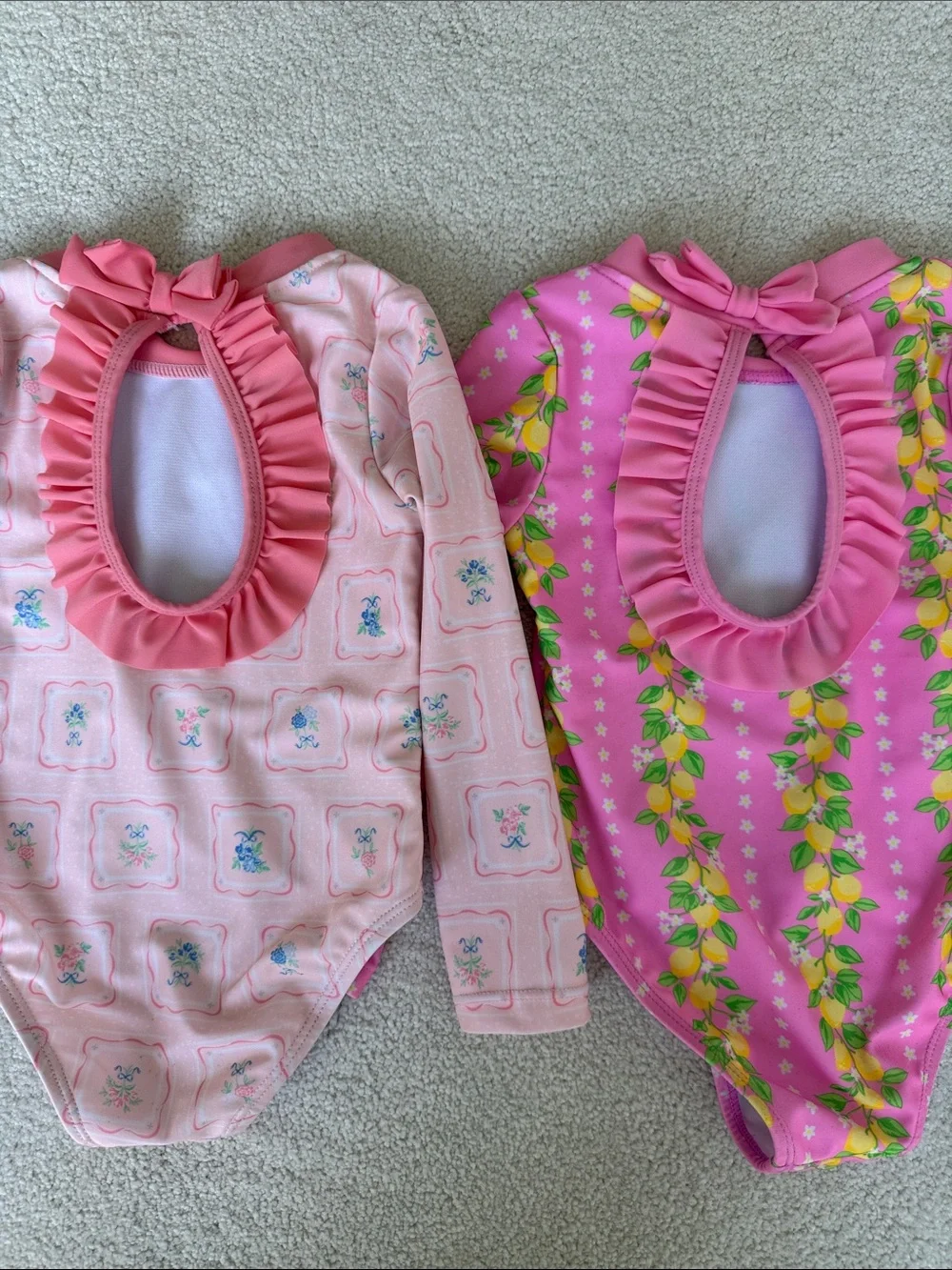 Nicole Miller 2-bundle Pink Floral & Lemon-Print Long-Sleeve Swimsuits